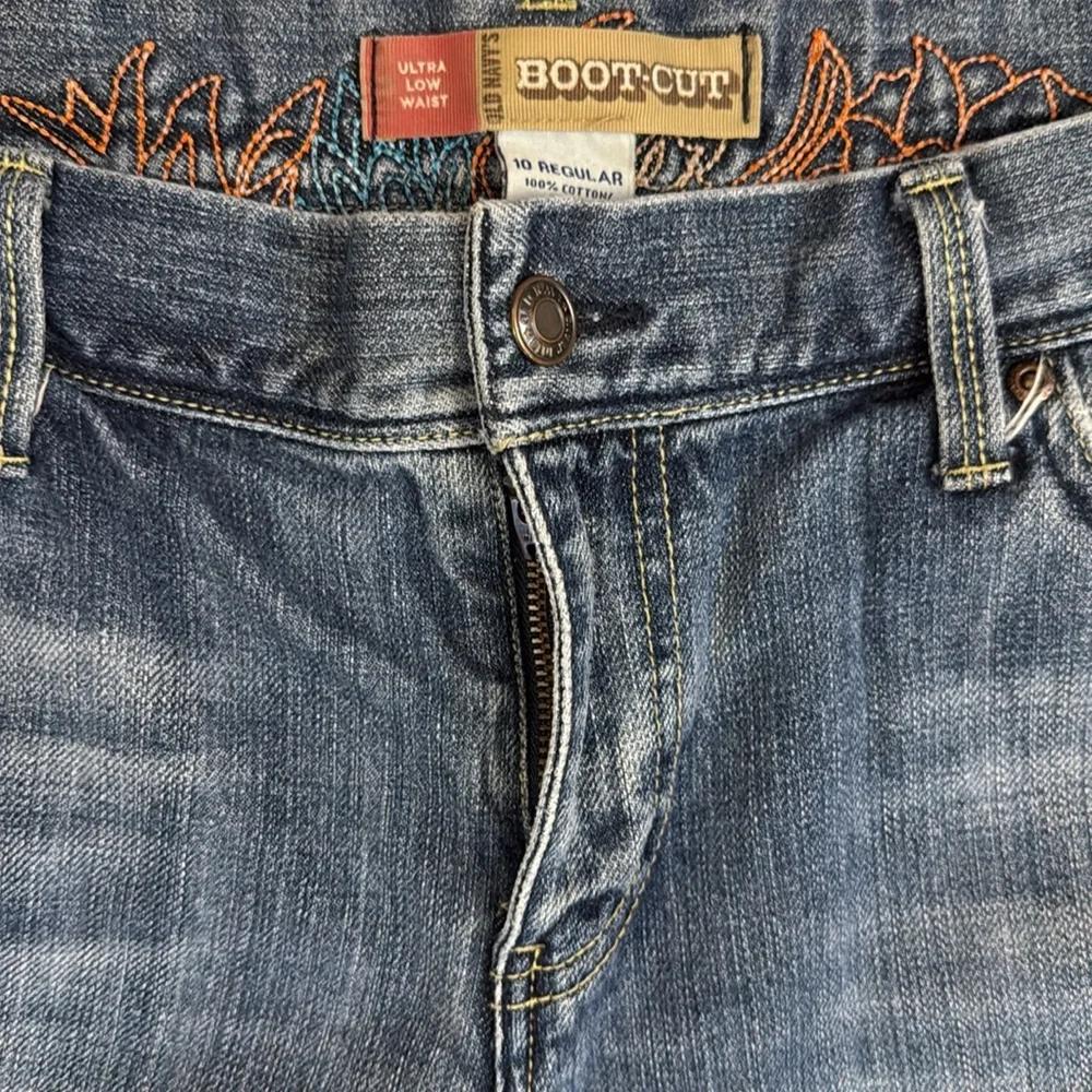 Vintage Y2K Old Navy Ultra Low Rise Bootcut Embroidered Jeans All Cotton Blue 10 - Picture 7 of 16
